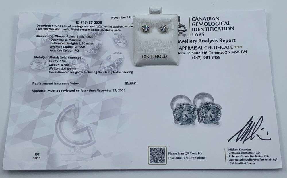 1.50ct Round Diamonds 10k White Gold Earrings: Winner shall receive the exact item shown here. (MK)