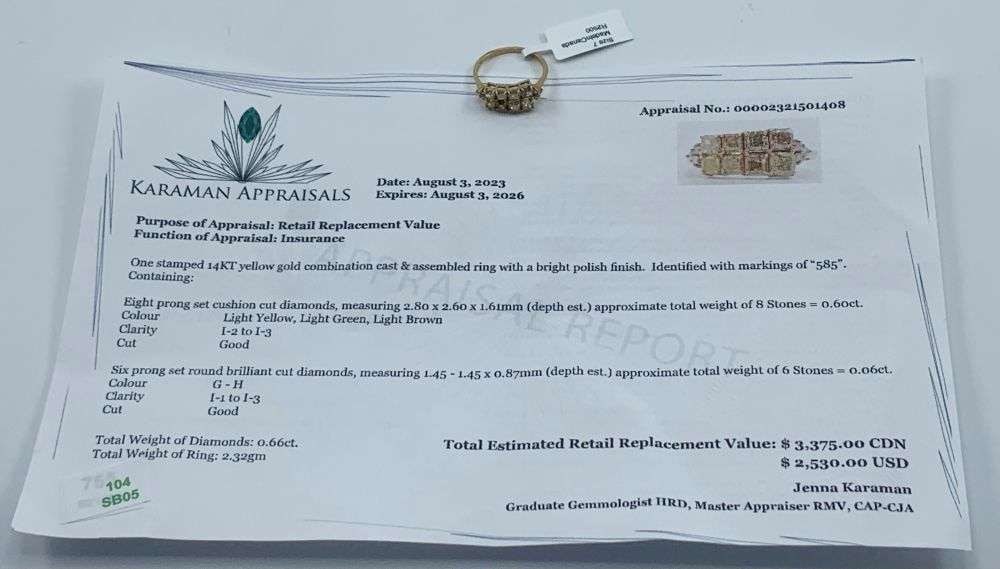 0.66ct Cushion Cut Diamonds 14k Yellow Gold Ring (Size 7): Winner shall receive the exact item shown here (MK)