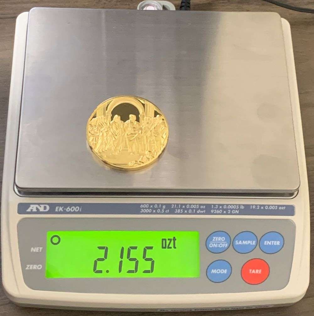 Vintage The School of Athens 1510-1511 Raphael 24k Gold/Sterling Silver 2.155 ozt: Winner shall receive the exact coin shown here. (MR/LBB)