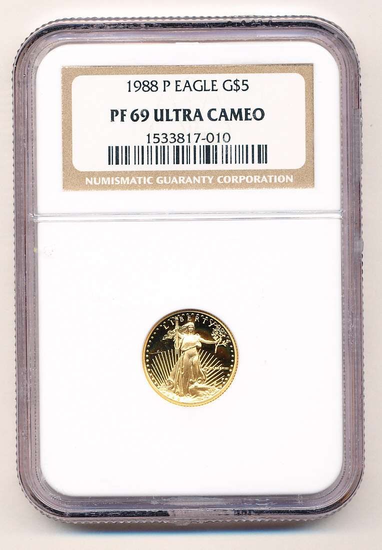 Roman Numeral 1988-P American $5 Gold Eagle 1/10 ozt NGC PF69 Ultra Cameo: Winner shall receive the exact coin shown here. (MK/RER)