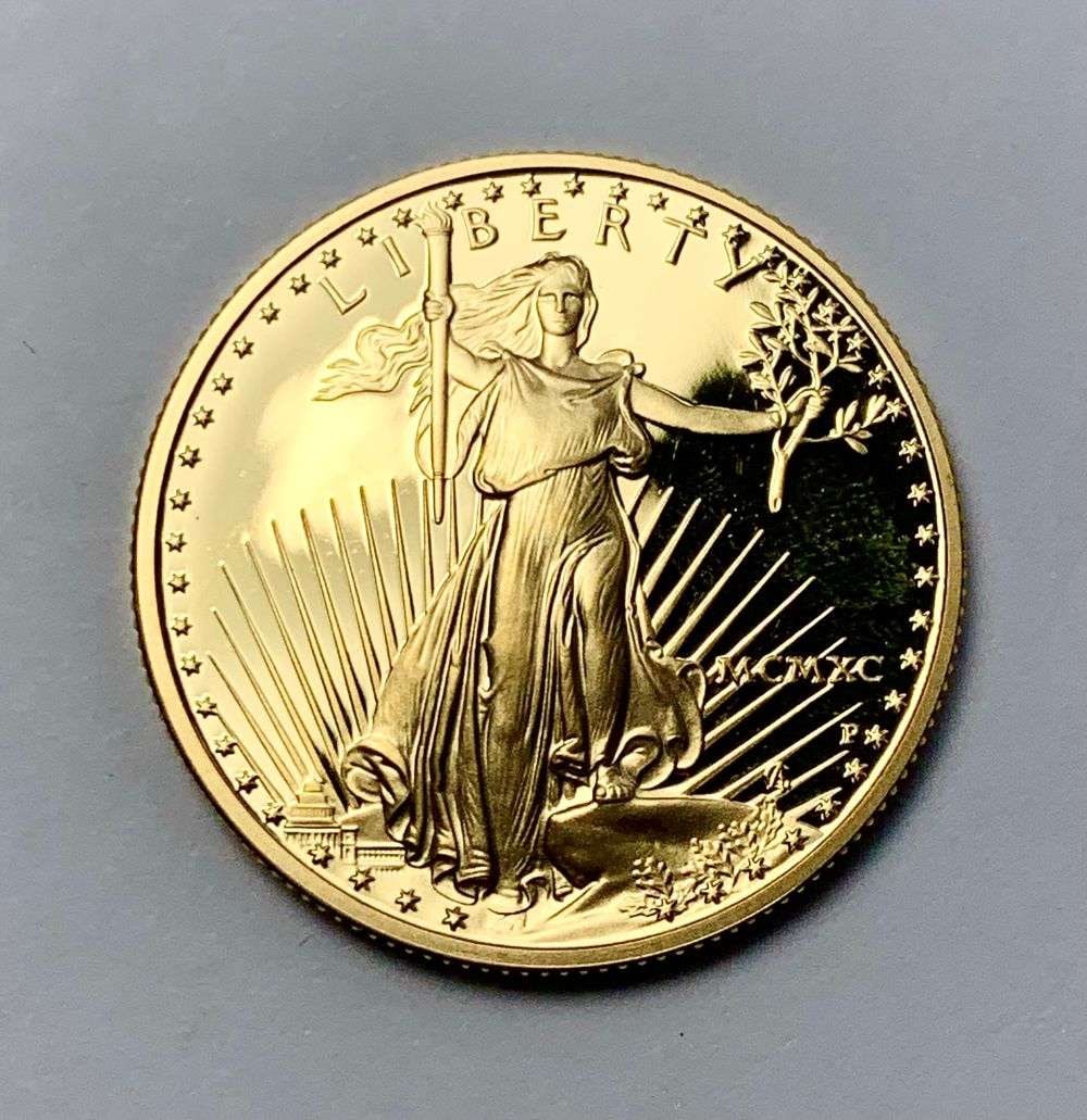 Roman Numeral 1990-P American $25 Gold Eagle 1/2 ozt PF69 (1 of 2)