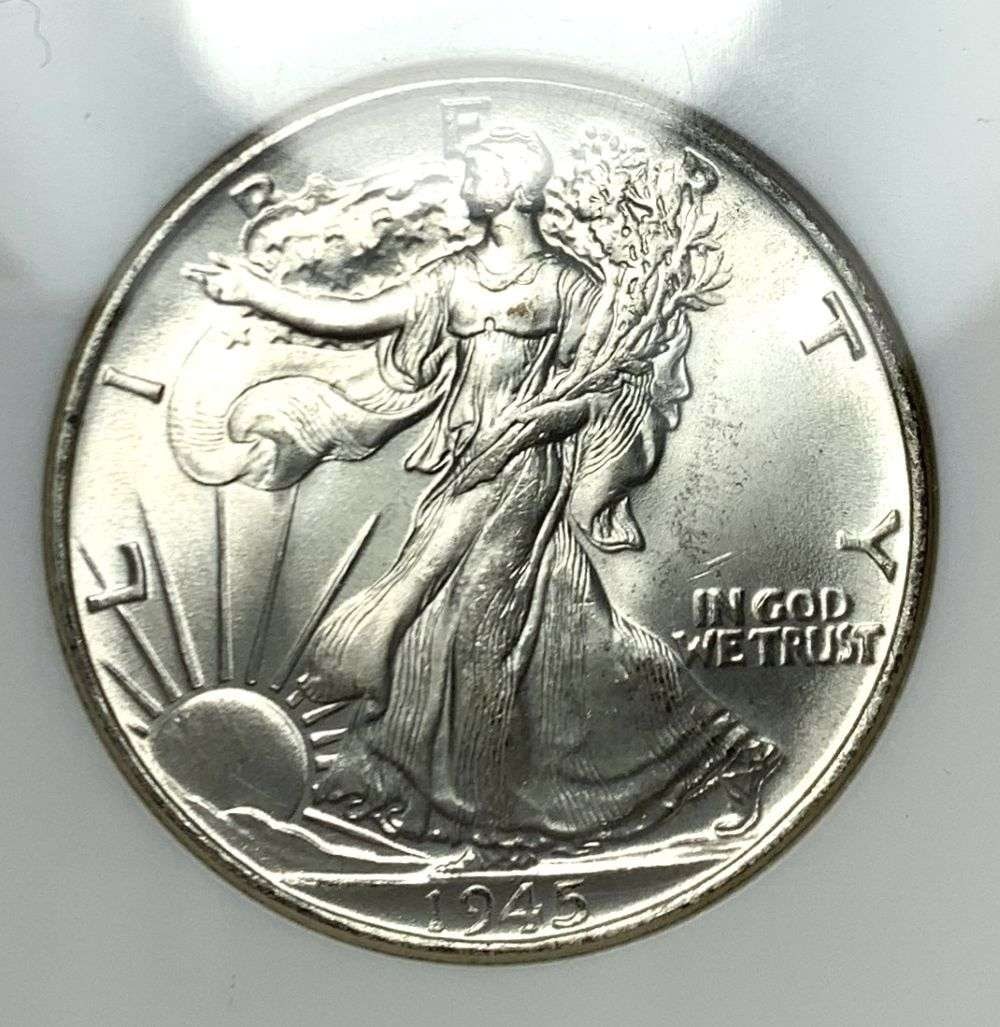 1945 Walking Liberty Silver Half Dollar NGC MS65 Old Fatty Holder: Winner shall receive the exact coin shown here. (MR/B)