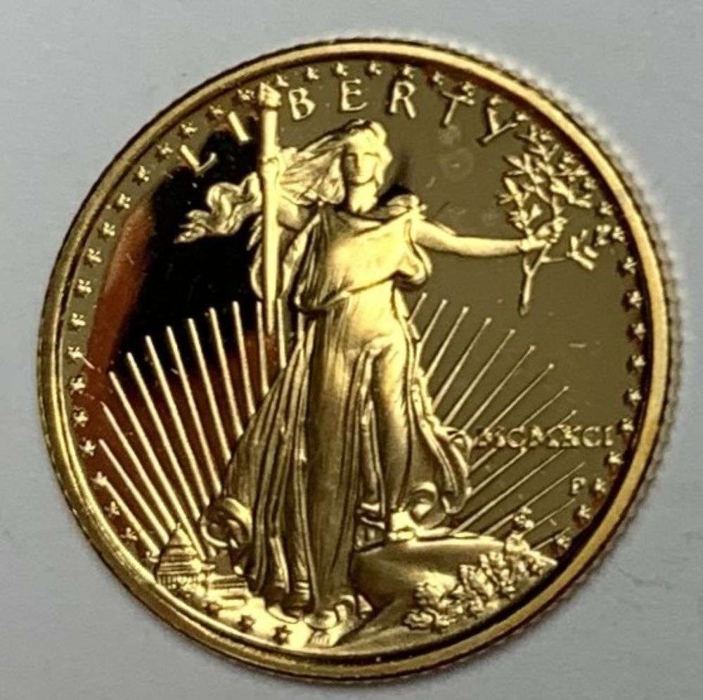 Proof Roman Numeral 1991-P American $5 Gold Eagle 1/10 ozt: Winner shall receive the exact coin shown here. (MR/REO)