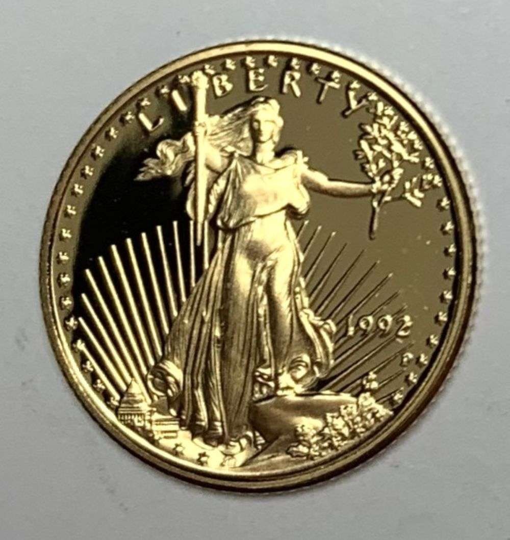 Proof 1992-P American $5 Gold Eagle 1/10 ozt (1 of 3)