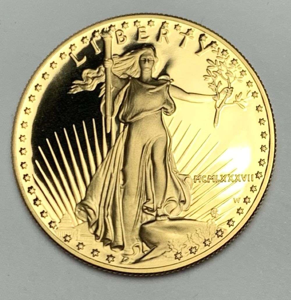 Proof Roman Numeral 1987-W American $50 Gold Eagle 1 ozt: Winner shall receive the exact coin shown here. (MR/RERO)