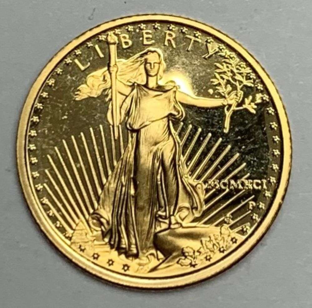 Proof Roman Numeral 1991-P American $5 Gold Eagle 1/10 ozt: Winner shall receive the exact coin shown here. (MR/REO)