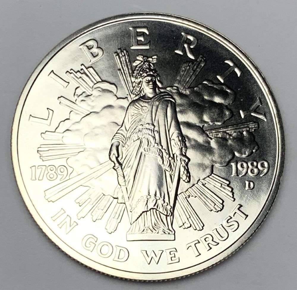 1789-1989-D United States Congress Bicentennial Silver Dollar (1 of 3)
