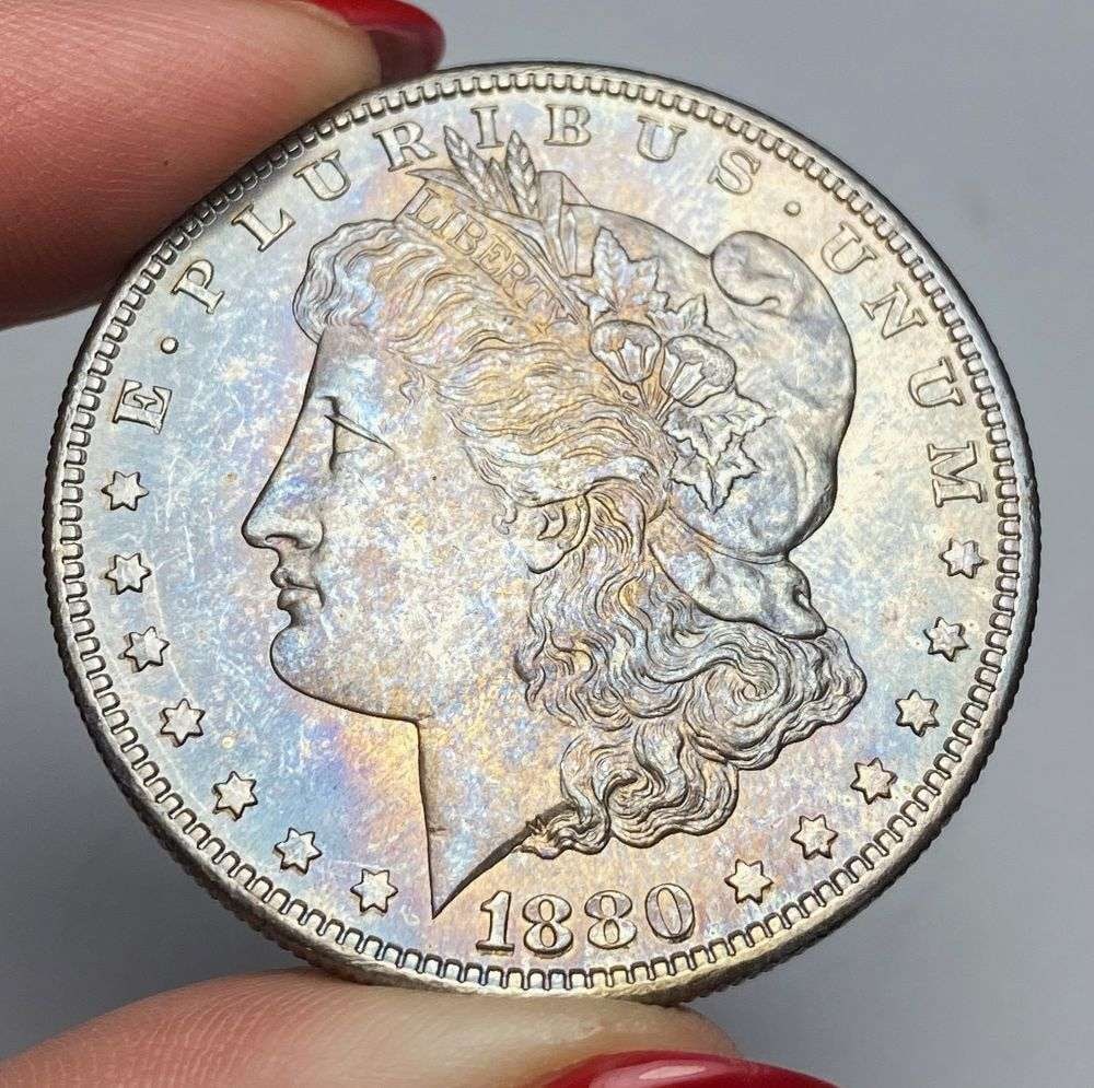 Toned 1880-S Morgan Silver Dollar MS64: Winner shall receive the exact coin shown here. (RR)