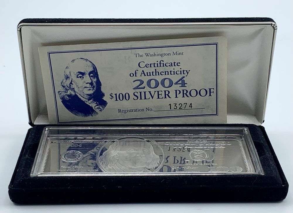 2004 Washington Mint $100 Bank Note Design Proof .999 Silver 4 ozt Bar (1 of 5)
