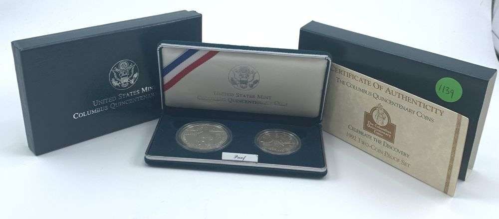 1992-P/S Columbus Quincentenary Commemorative Proof Silver Set OGP (2-coins) (1 of 6)