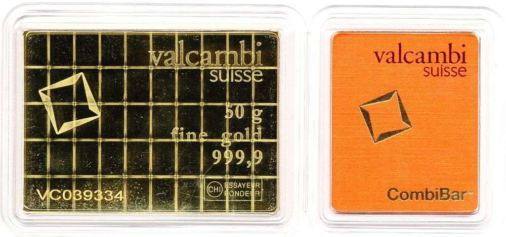 Last Minute! Valcambi Suisse 50g CombiBar .9999 Gold: Winner shall receive the exact bar shown here. (MR/PLFR)