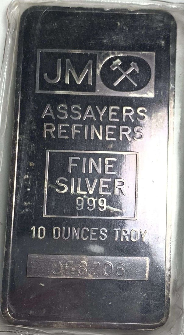 Last Minute! JM Assayers Refiners 10 ozt .999 Silver Bar: Winner shall receive the exact bar shown here. (MR/OFB)