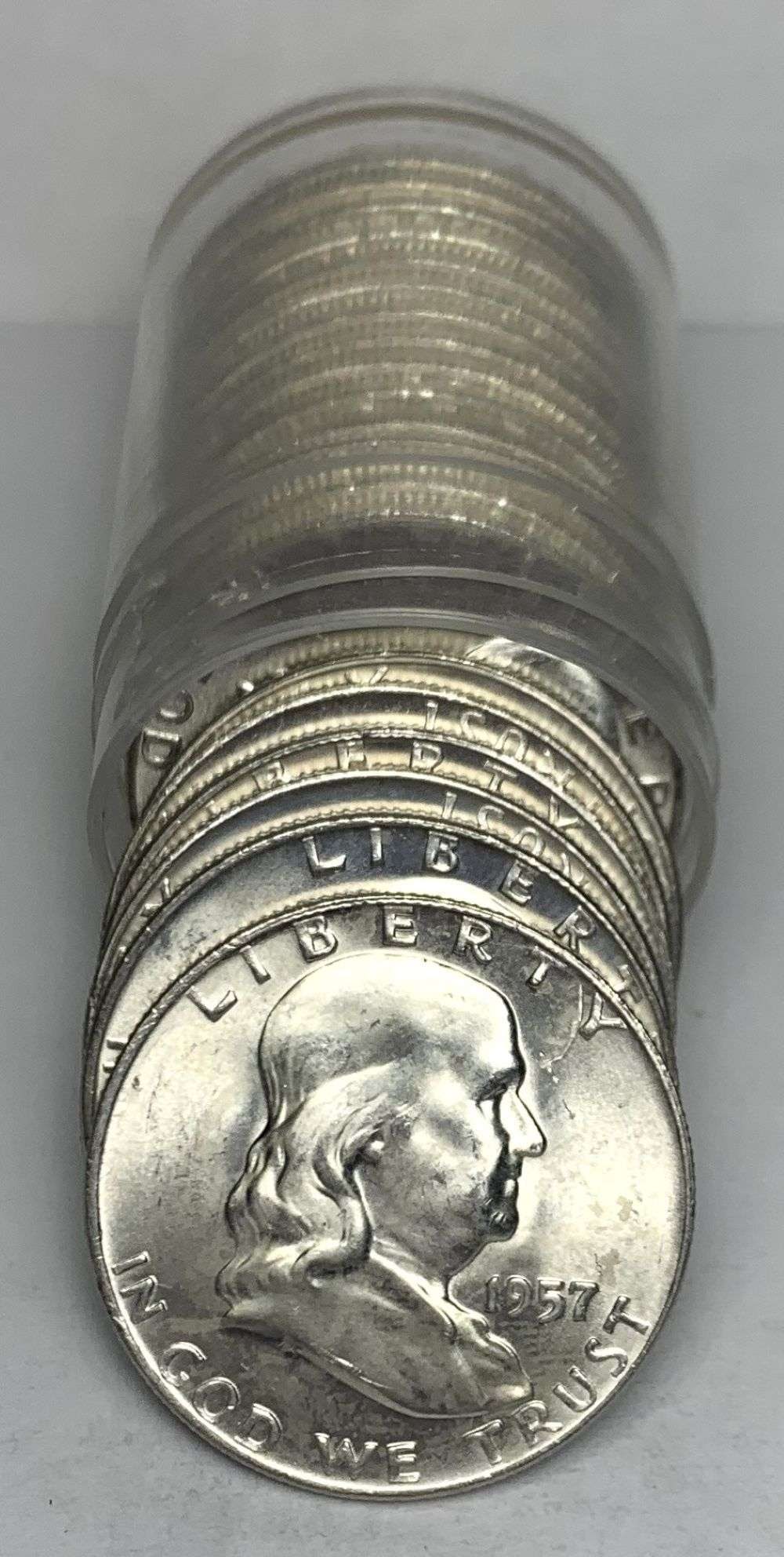 Last Minute! BU Roll (20) 1957-D Franklin Half Dollar 90% Silver: If this roll contains a wonder coin that you get successfully certified and is a PCGS MS67 FBL holder could be valued at $22,500 based off of PCGS website. (MR/B)