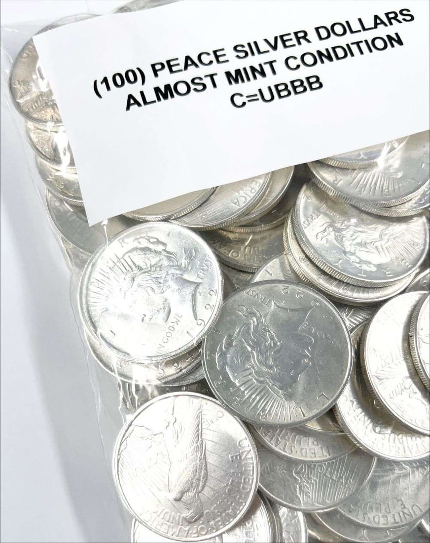 (100) Almost Mint Peace Silver Dollars - 4