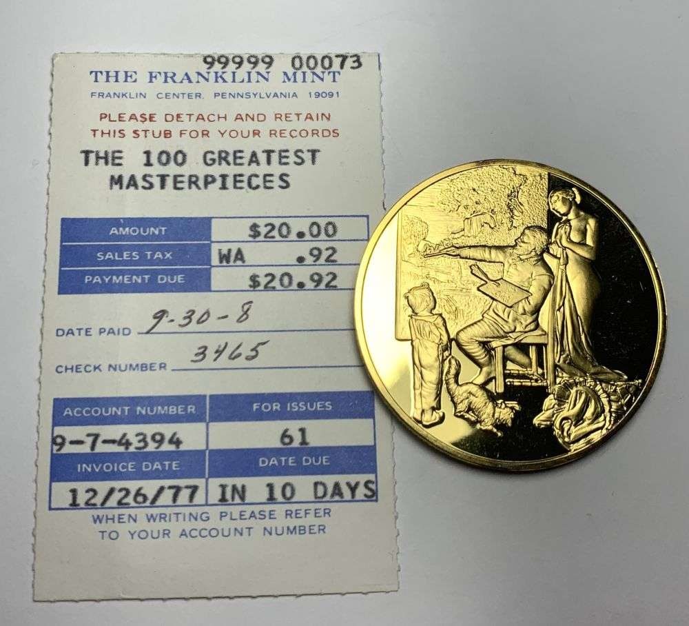 Vintage The Artist's Studio 1854-1855 Gustave Courbet 24k Gold Over Sterling Silver 2.13 ozt: Winner shall receive the exact coin shown here. (MR/RB)