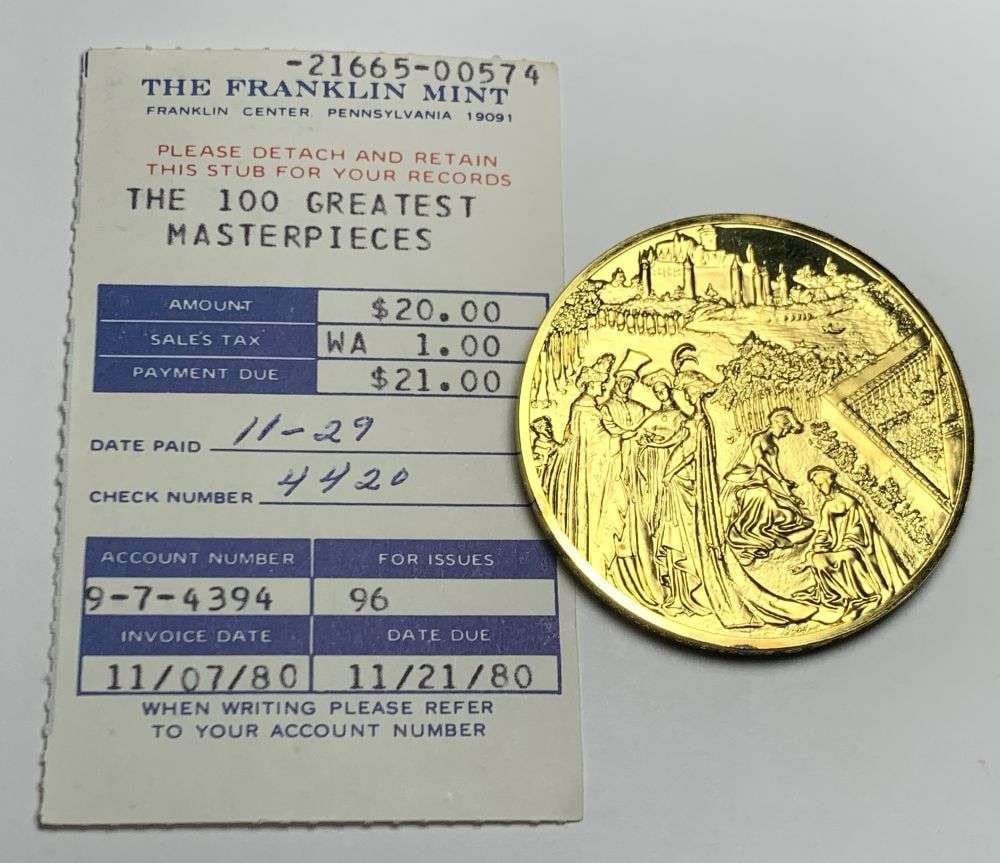 Vintage April From Les Tres Riches Heures Du Duc De Berry c1413-1416 24k Gold/Sterling Silver 2.1ozt: Winner shall receive the exact coin shown here. (MR/RB)