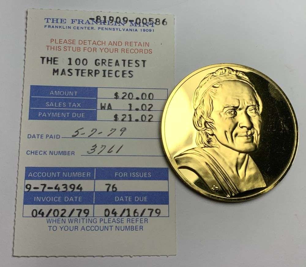 Vintage Portrait Bust Of Voltaire c.1781 Jean-Antoine Houdon 24k Gold Over Sterling Silver 2.150 ozt: Winner shall receive the exact coin shown here. (MR/RB)