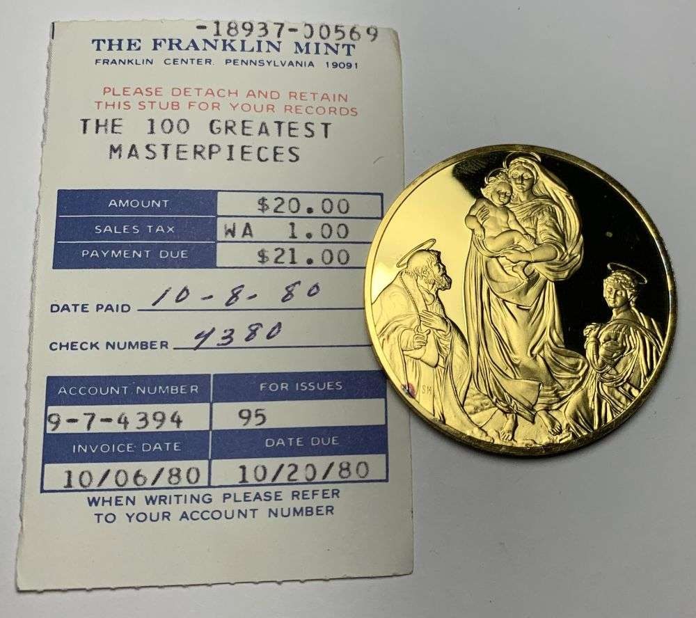 Vintage The Sistine Madonna c.1513-1514 Raphael 24k Gold Over Sterling Silver 2.095 ozt (1 of 6)