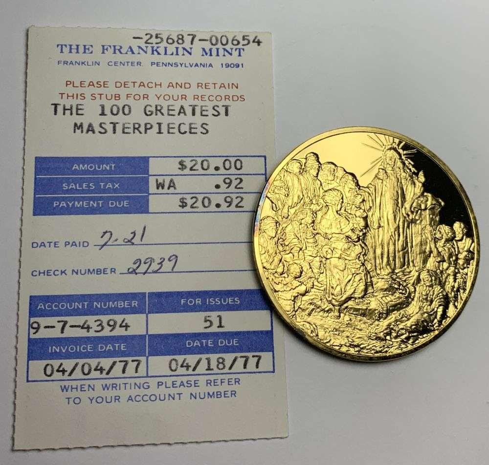 Vintage Christ Healing The Sick c.1649 Rembrandt Van Rin 24k Gold Sterling Silver 2.140 ozt: Winner shall receive the exact coin shown here. (MR/RB)