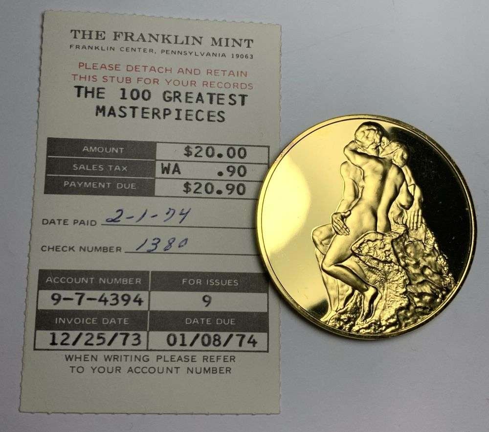 Vintage The Kiss 1886-1898 Auguste Rodin 24k Gold Over Sterling Silver 2.150 ozt (1 of 6)