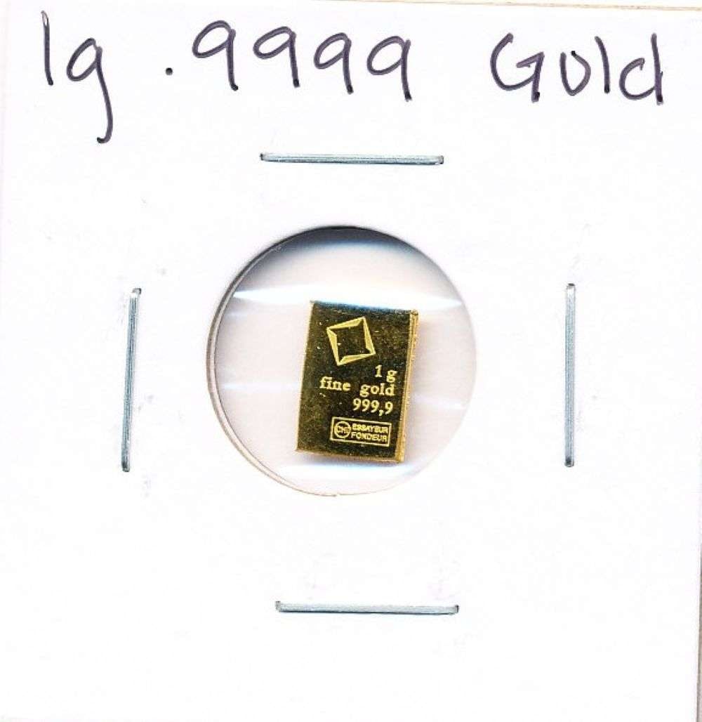 Valcambi 1g .9999 Gold Bar: Winner shall receive the exact bar shown here. (MR/LBB)