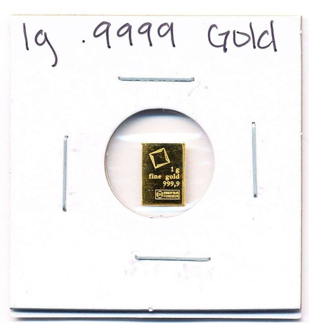 Valcambi 1g .9999 Gold Bar: Winner shall receive the exact bar shown here. (MR/LBB)