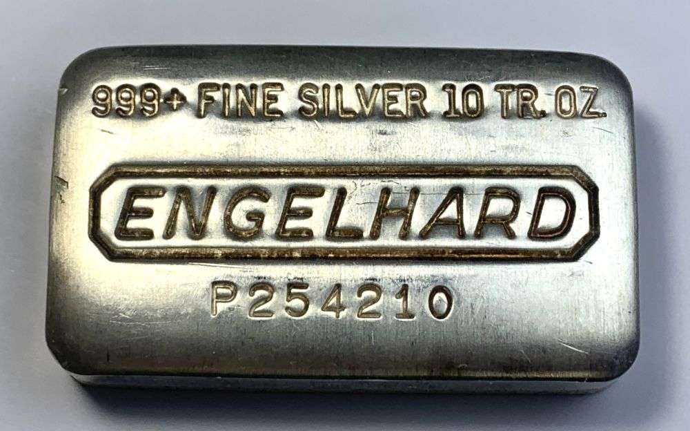 Vintage Engelhard .999 Silver 10 ozt Bar: Winner shall receive the exact bar shown here. (MK/B)