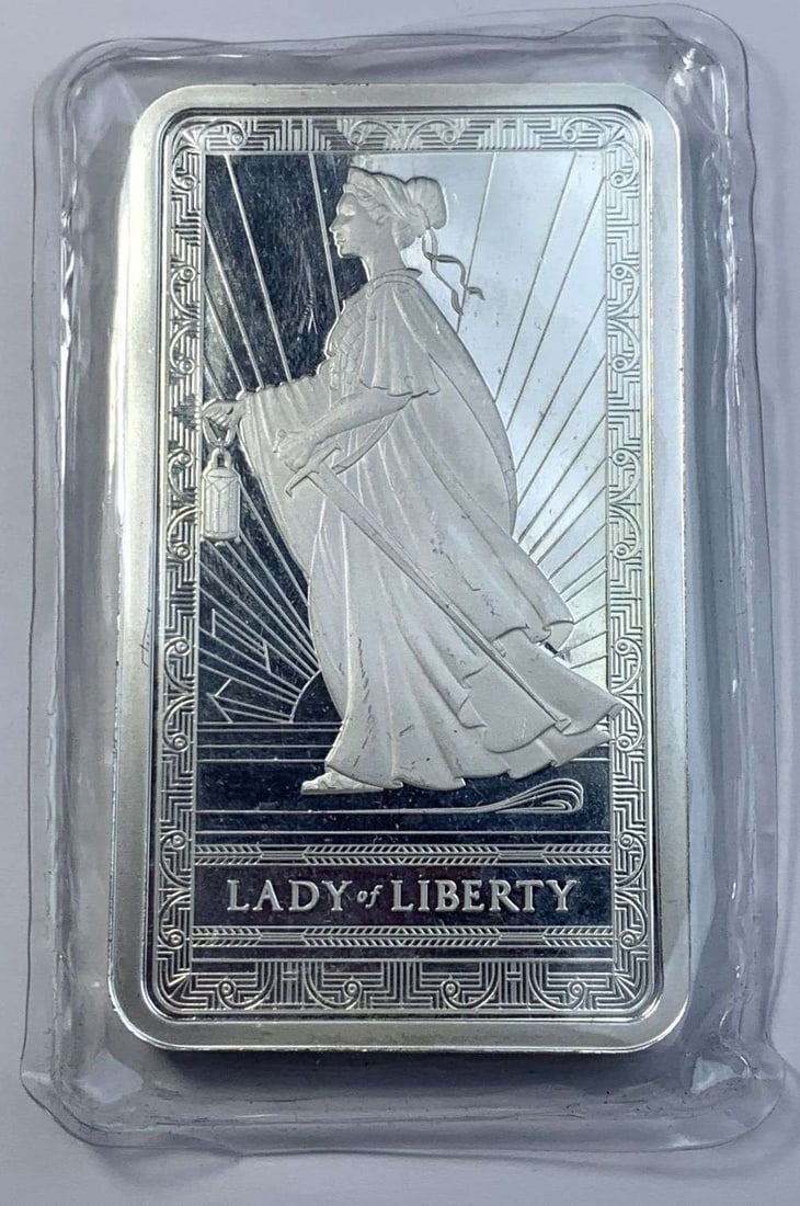 Pamp "Lady of Liberty" .999 Silver 10 ozt Bar: Winner shall receive the exact bar shown here. (MK/B)