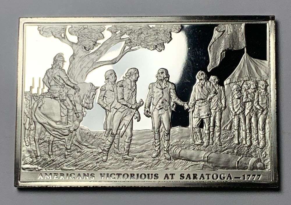 1976 Bicentennial "Americans Victorious at Saratoga" 750 Grains Sterling Silver Bar: Winner shall receive the exact bar shown here. (MK/B)