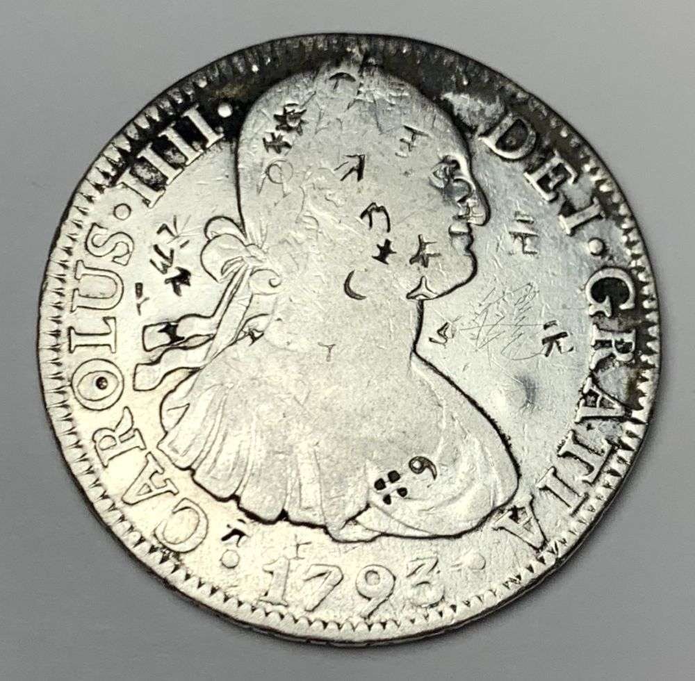 Original 1793-MO Mexico Silver 8 Reales W/ Chopmarks VF Details Minted in Mexico City: Winner shall receive the exact coin shown here. (MR/B)
