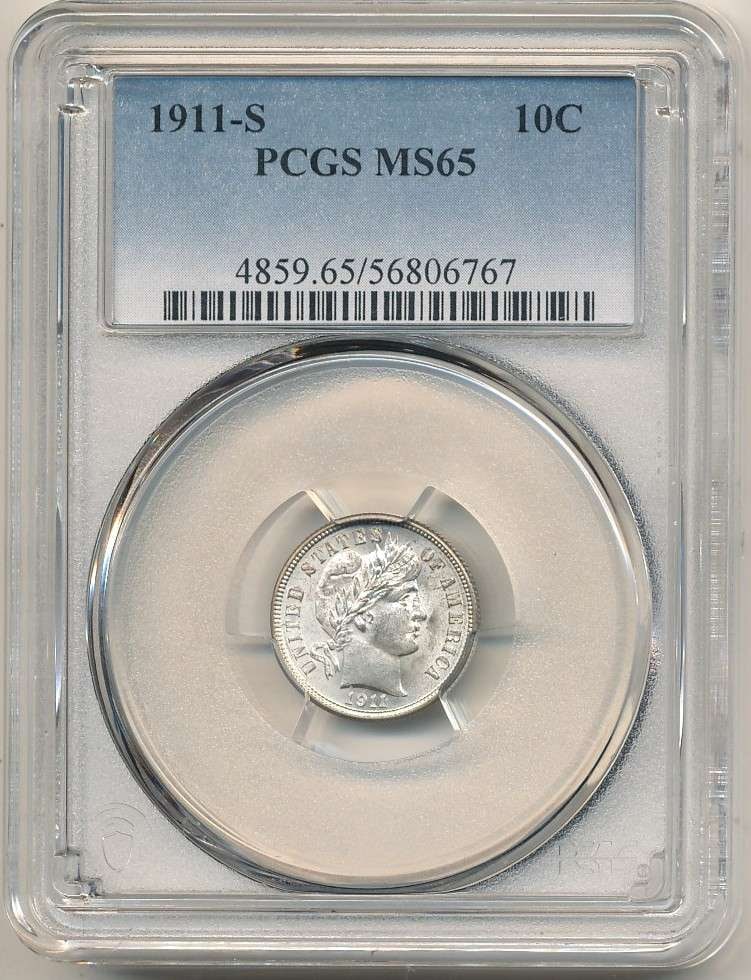 Fresh Submission 1911-S Barber Silver Dime PCGS MS65: This coin was in a cabinet for decades. By order of the consigner, these coins were submitted to PCGS. These are the best (3) of a few hundred coins submitted. Please bid once, big strong, and bid to