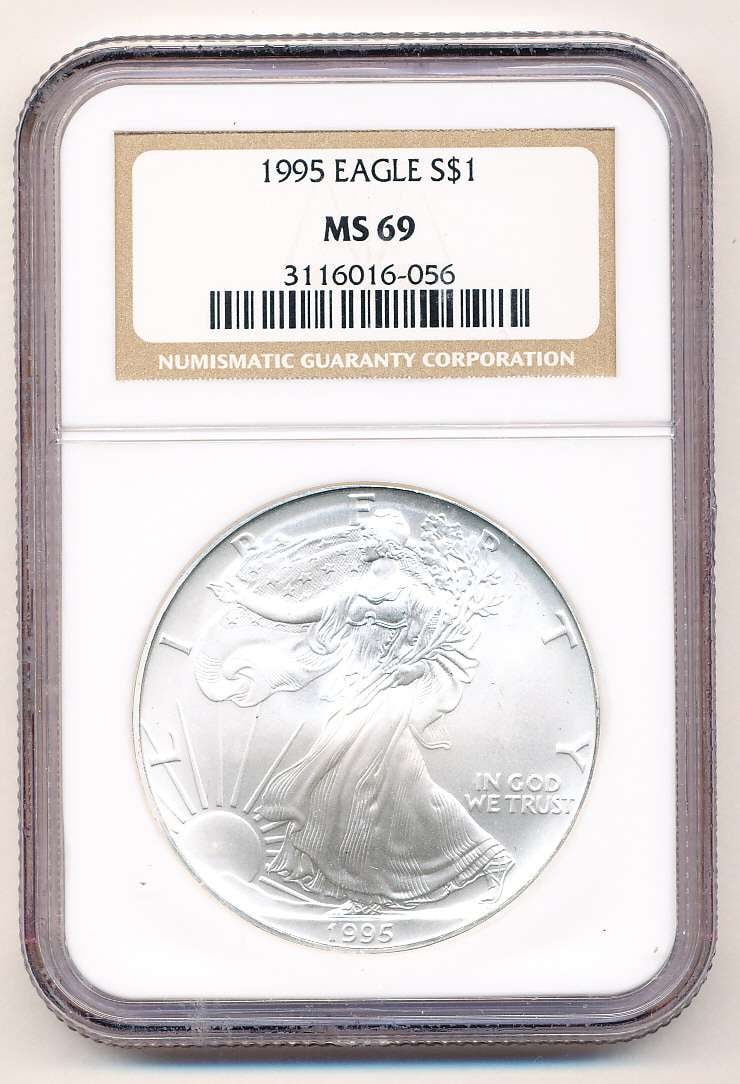 1995 American Silver Eagle NGC MS69: Winner shall receive the exact coin shown here. (MK/B)