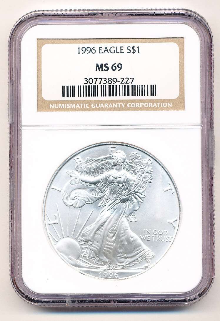 1996 American Silver Eagle NGC MS69: Winner shall receive the exact coin shown here. (MK/B)