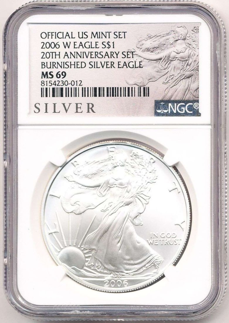 2006-W Burnished American Silver Eagle NGC MS69 20th Anniversary (1 of 5)