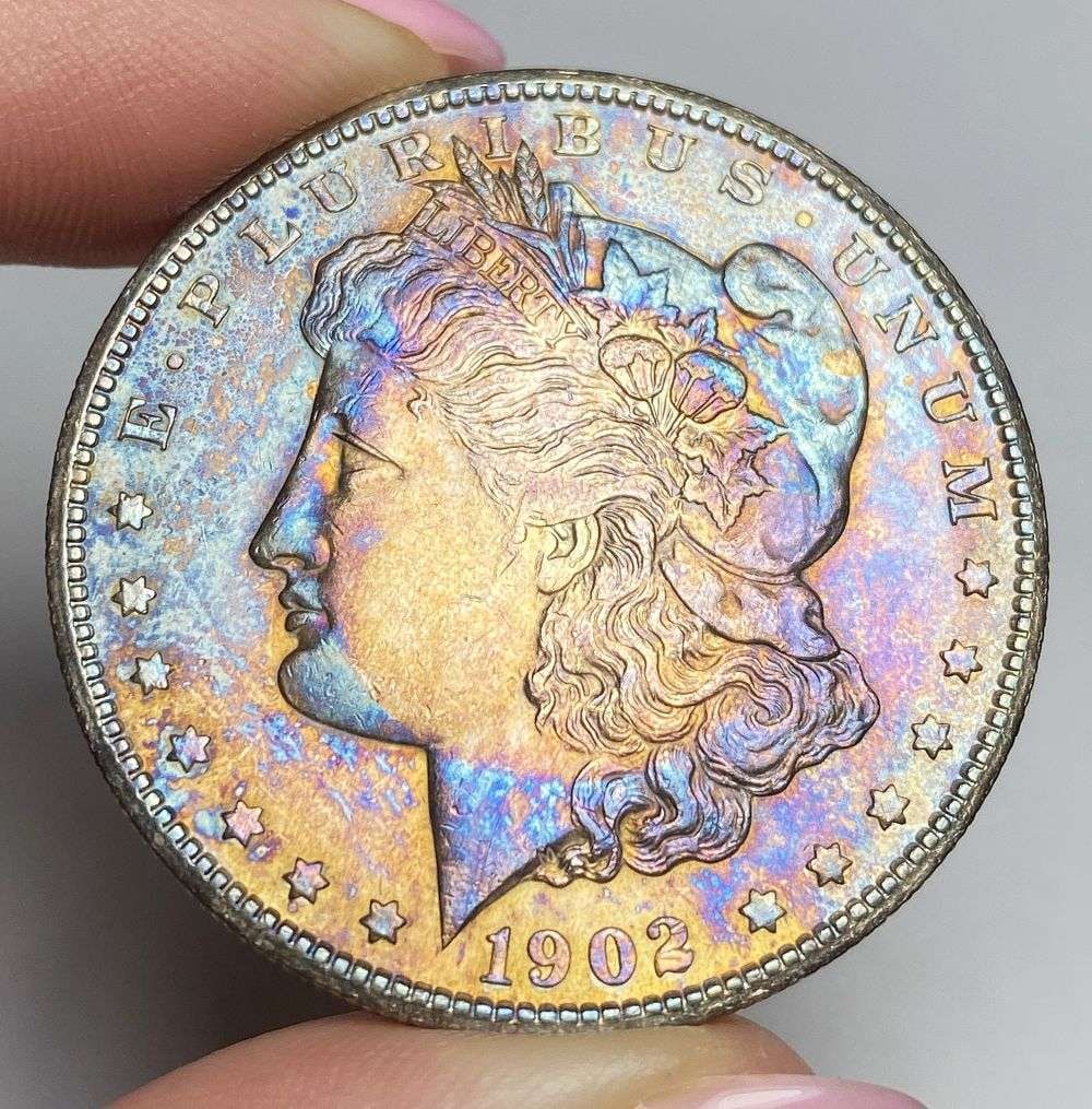 Rainbow Toned 1902-S Morgan Silver Dollar MS62 Details: Winner shall receive the exact coin shown here. (RR)