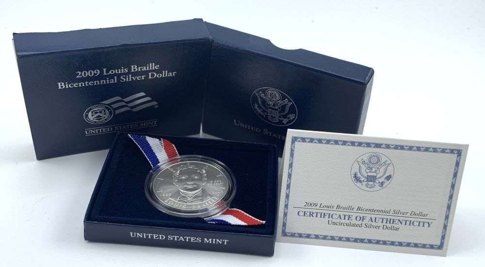 2009-P Louis Braille Bicentennial Silver Dollar OGP: Winner shall receive the exact coin shown here. (MR/RB)