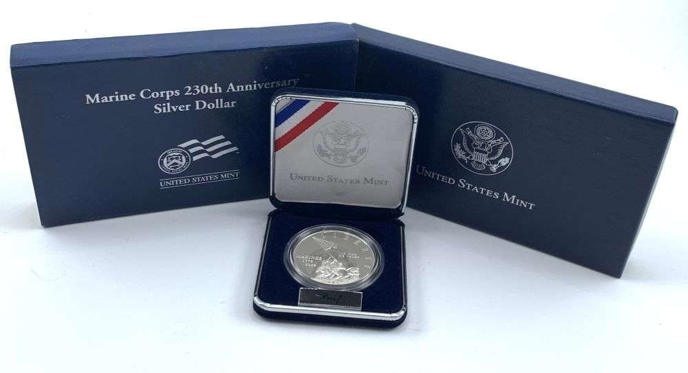 2005-P Marine Corps 230th Anniversary Commemorative Proof Silver Dollar OGP: Winner shall receive the exact coin shown here. (MR/RB)