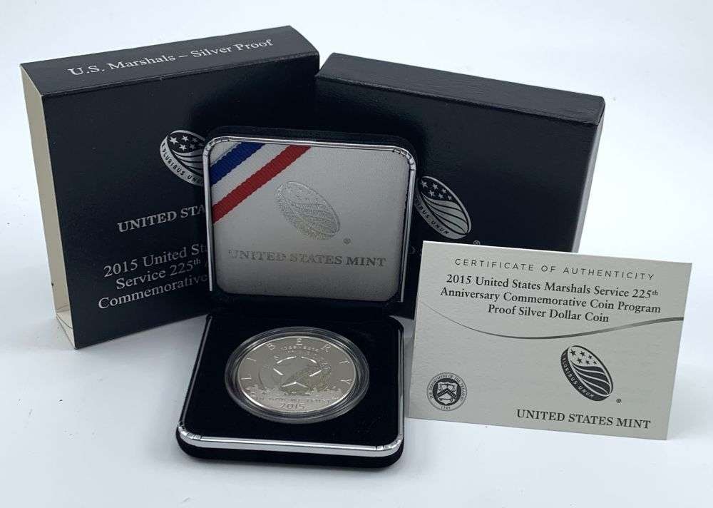 2015-P United States Marshals Service 225th Anniversary Commemorative Proof Silver Dollar OGP: Winner shall receive the exact coin shown here. (MR/RB)