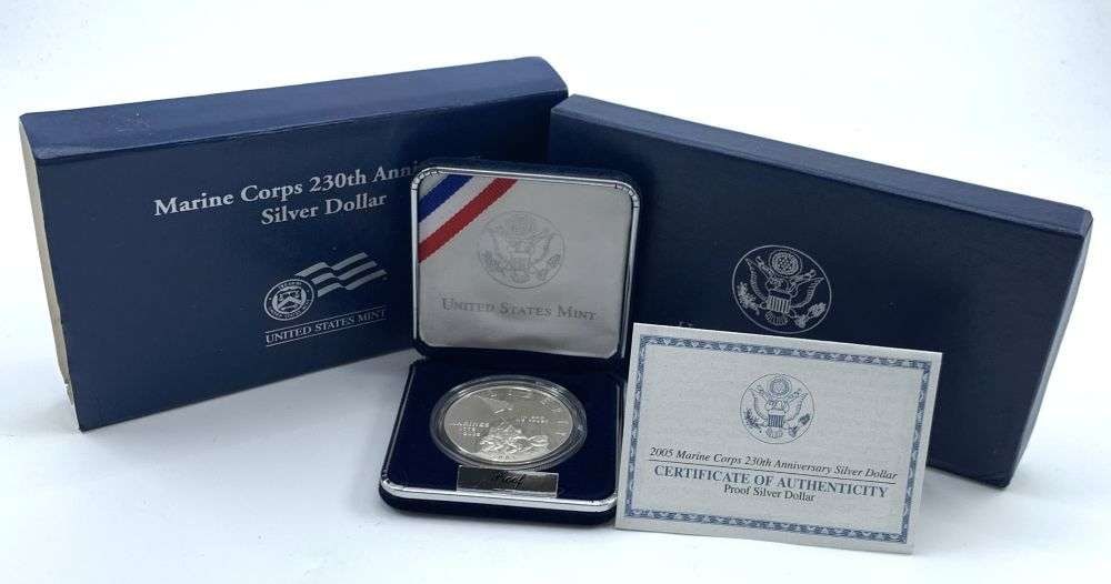 2005-P Marine Corps 230th Anniversary Commemorative Proof Silver Dollar OGP: Winner shall receive the exact coin shown here. (MR/RB)