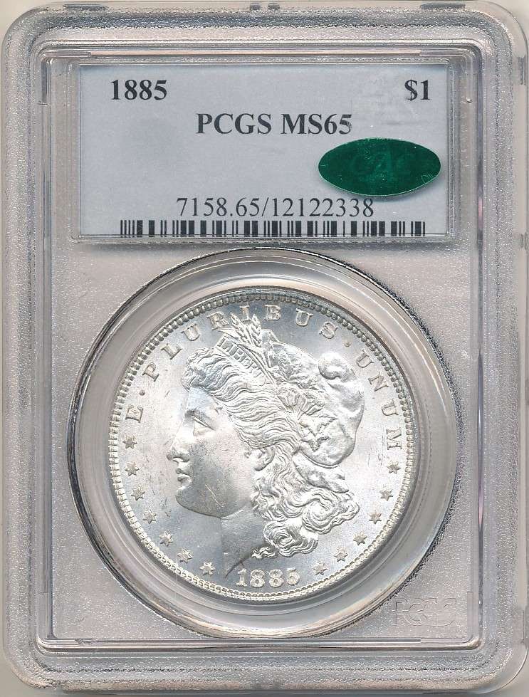 1885 Morgan Silver Dollar PCGS MS65 CAC: Winner shall receive the exact coin shown here. (RR/B)