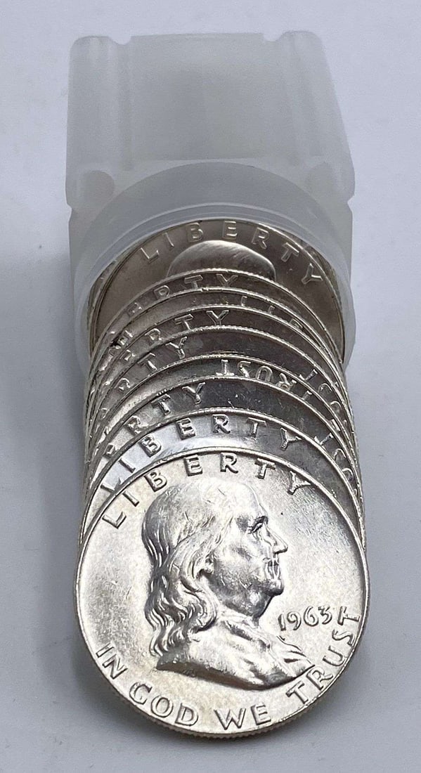 Roll (20-coins) 1963-D Franklin Silver Half Dollar BU: Winner shall receive the exact roll (20-coins) shown here. (RR/LRB)