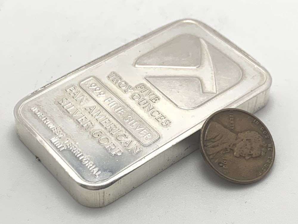 Vintage Pan American Silver Corp 5 ozt. 999 Silver Bar - 3