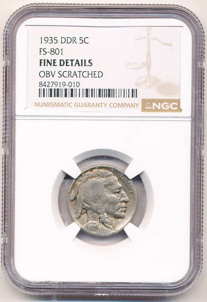 1935 DDR Buffalo Nickel NGC Fine Details: Winner shall receive the exact coin shown here. (MK/TVC=B)