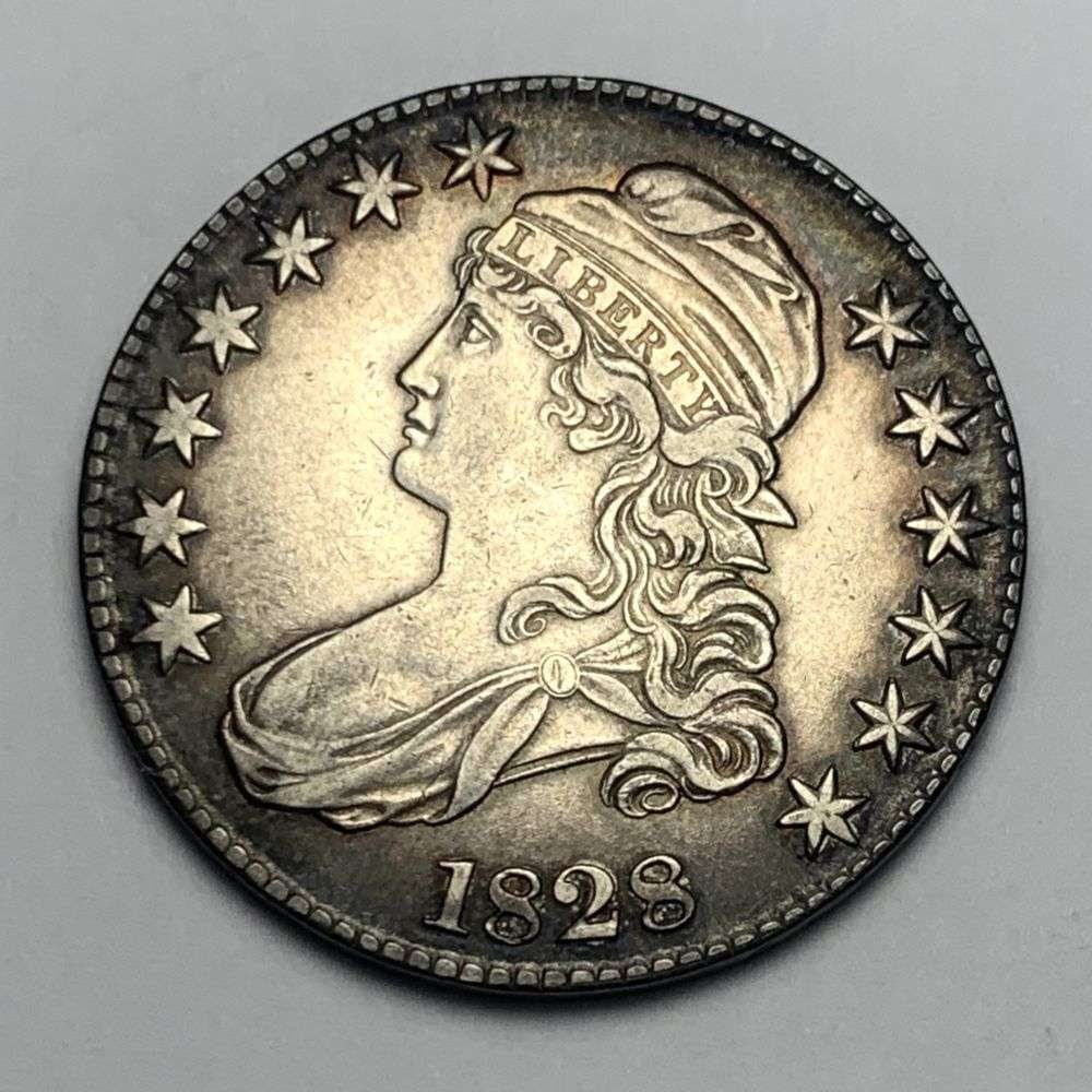 1828 Capped Bust Silver Half Dollar AU55 Details: Winner shall receive the exact coin shown here. (MK/TVC=B)