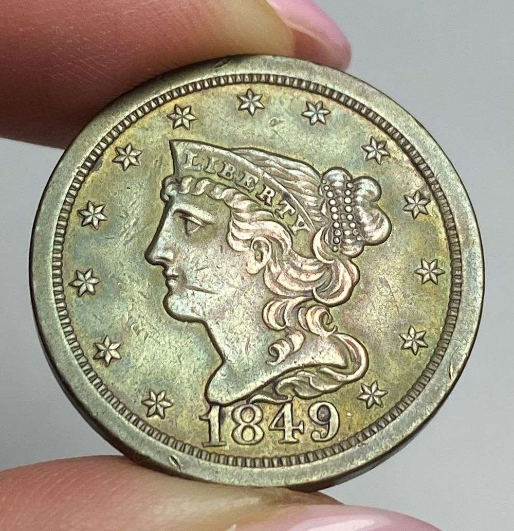 Toned 1849 Braided Hair Half Cent MS63 Details: Winner shall receive the exact coin shown here. (MK/LFR)