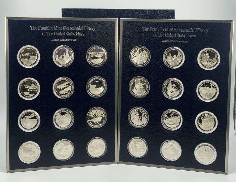 1776-1962 Franklin Mint Bicentennial of the U.S. Naval Set Proof Sterling Silver 19 ozt (24-coins): Winner shall receive the exact set (24-coins) with box shown here. (MK/B)