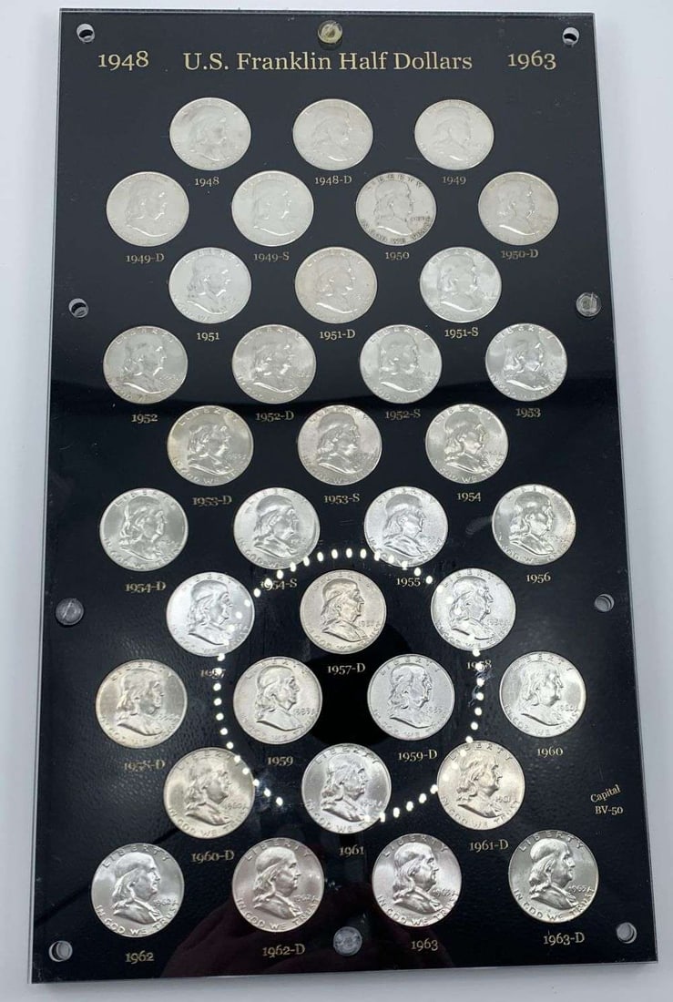 Complete 1948-1963-D Franklin Silver Half Dollar Museum Quality MS64 (35-coins): The average coin in here would grade MS64. Some have full bell lines. Our consignor is a weekend coin dealer who owns a few businesses around the state of Washington. The owner of the Miracle of Ameri