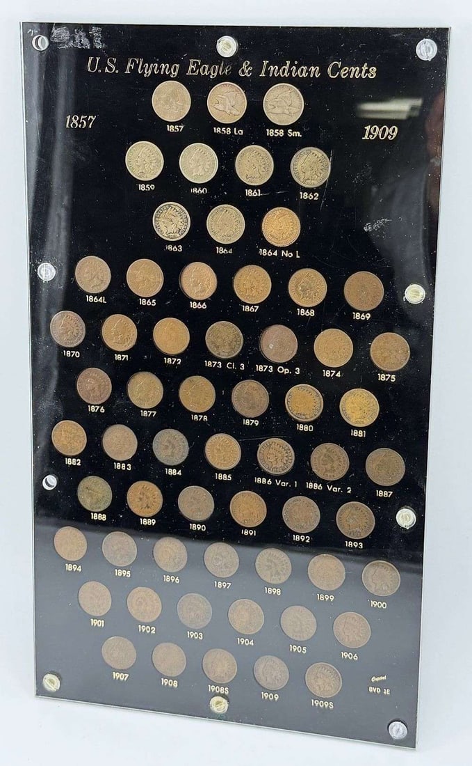 Complete 1857-1909 Flying Eagle & Indian Cent Set Museum Quality Collection (60-coins): Our consignor is a weekend coin dealer who owns a few businesses around the state of Washington. The owner of the Miracle of America Museum sold their entire numismatic holding to Phil recently when t