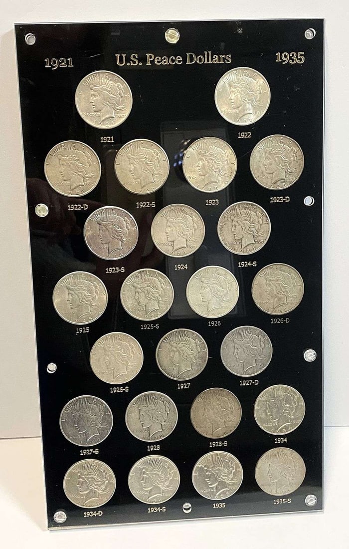 Complete 1921-1935-S Peace Silver Dollar Collection Museum Quality (24-coins): Our consignor is a weekend coin dealer who owns a few businesses around the state of Washington. The owner of the Miracle of America Museum sold their entire numismatic holding to Phil recently when t