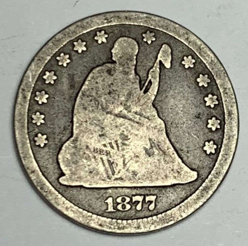 1877-CC Seated Liberty Silver Quarter VG8: Winner shall receive the exact coin shown here. (MR/RB)